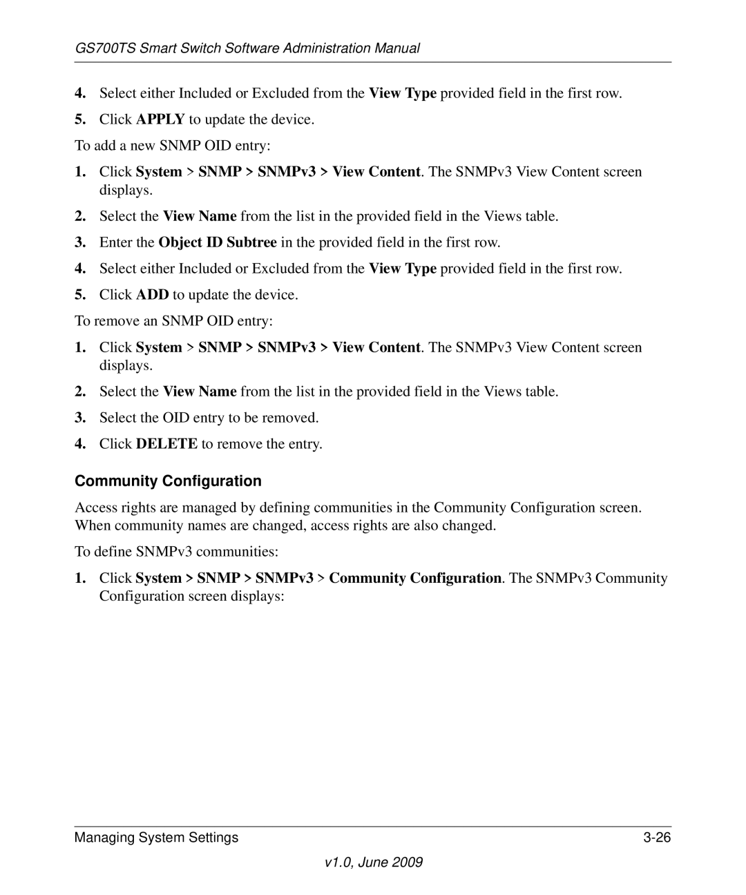 NETGEAR GS748TS manual Community Configuration 