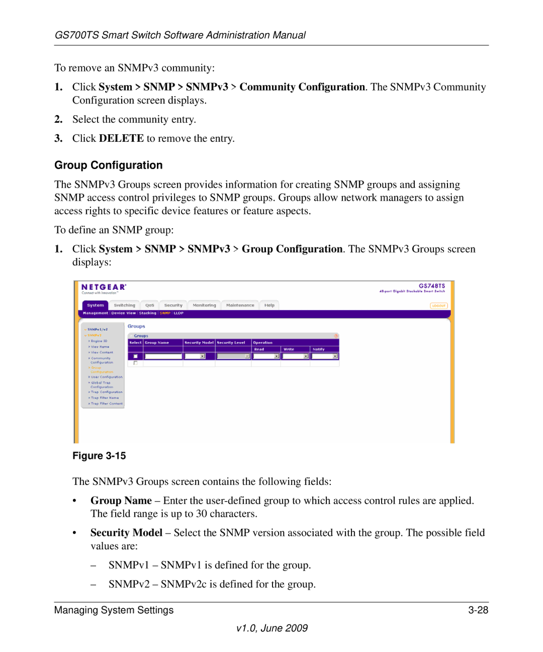 NETGEAR GS748TS manual Group Configuration 