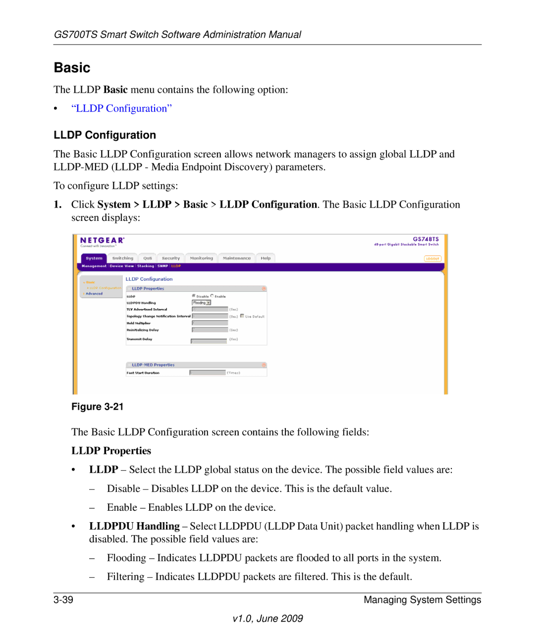 NETGEAR GS748TS manual Basic, Lldp Configuration, Lldp Properties 