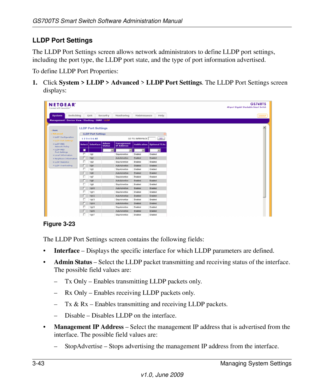 NETGEAR GS748TS manual Lldp Port Settings 