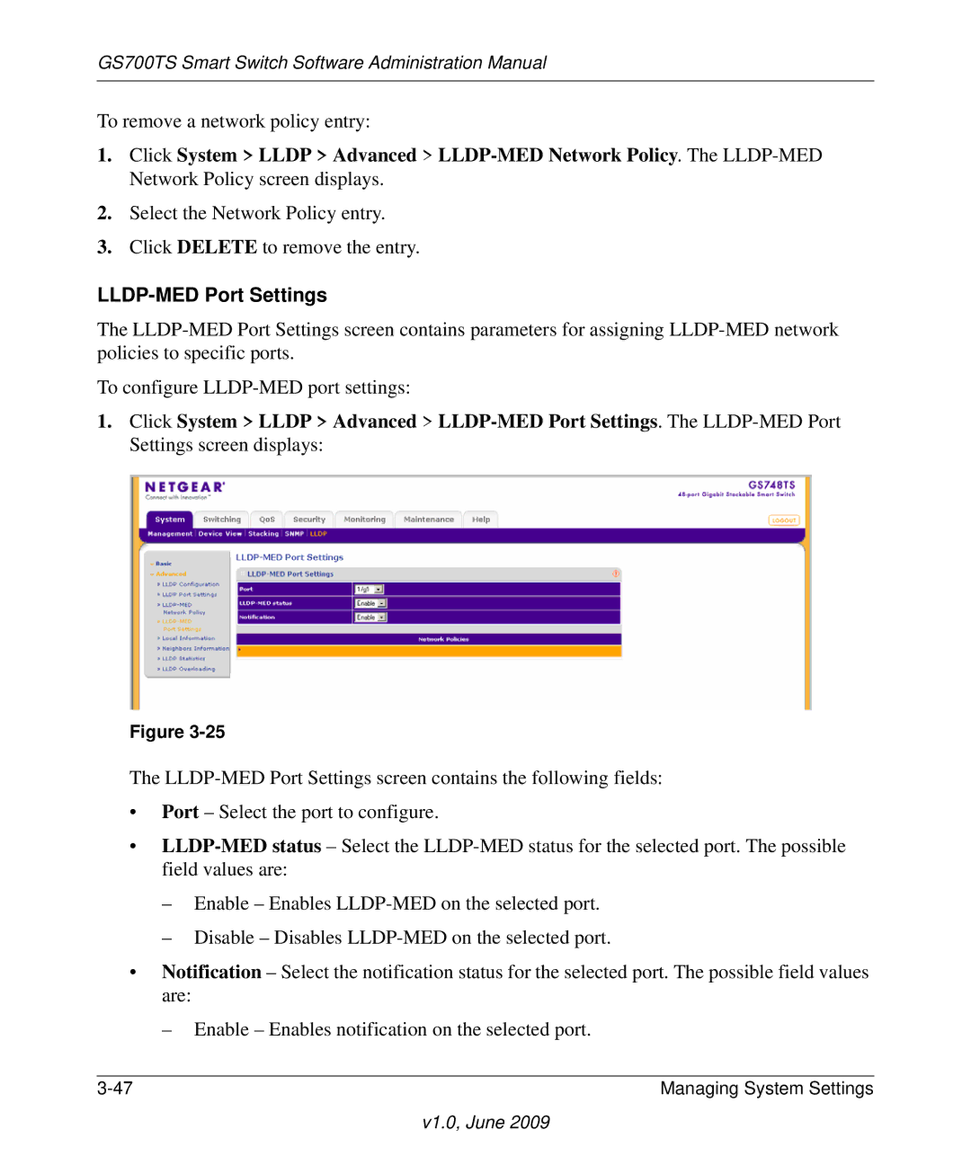 NETGEAR GS748TS manual LLDP-MED Port Settings 