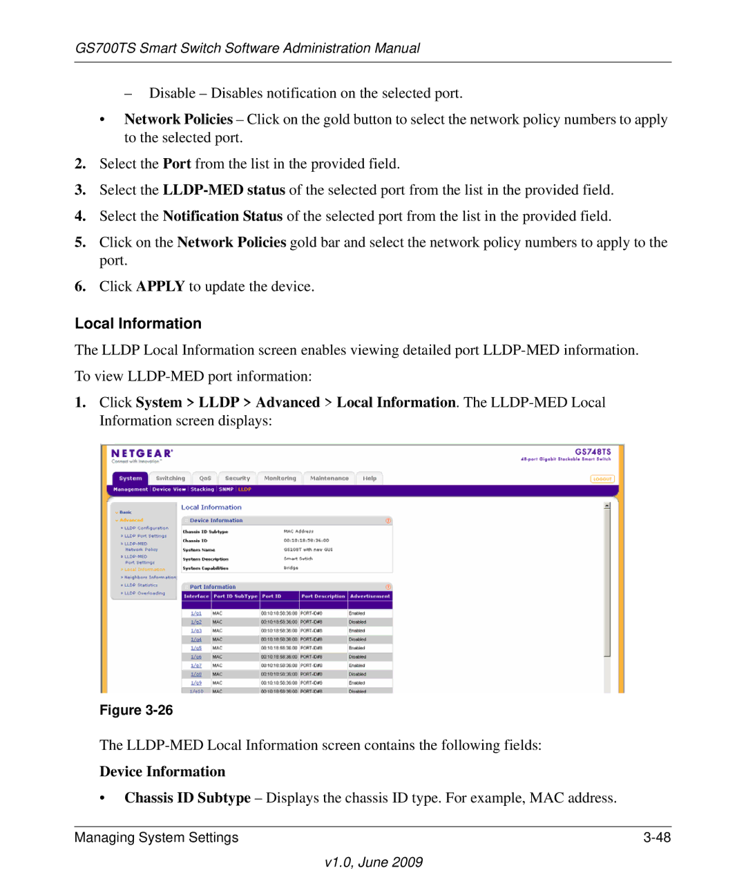 NETGEAR GS748TS manual Local Information, Device Information 