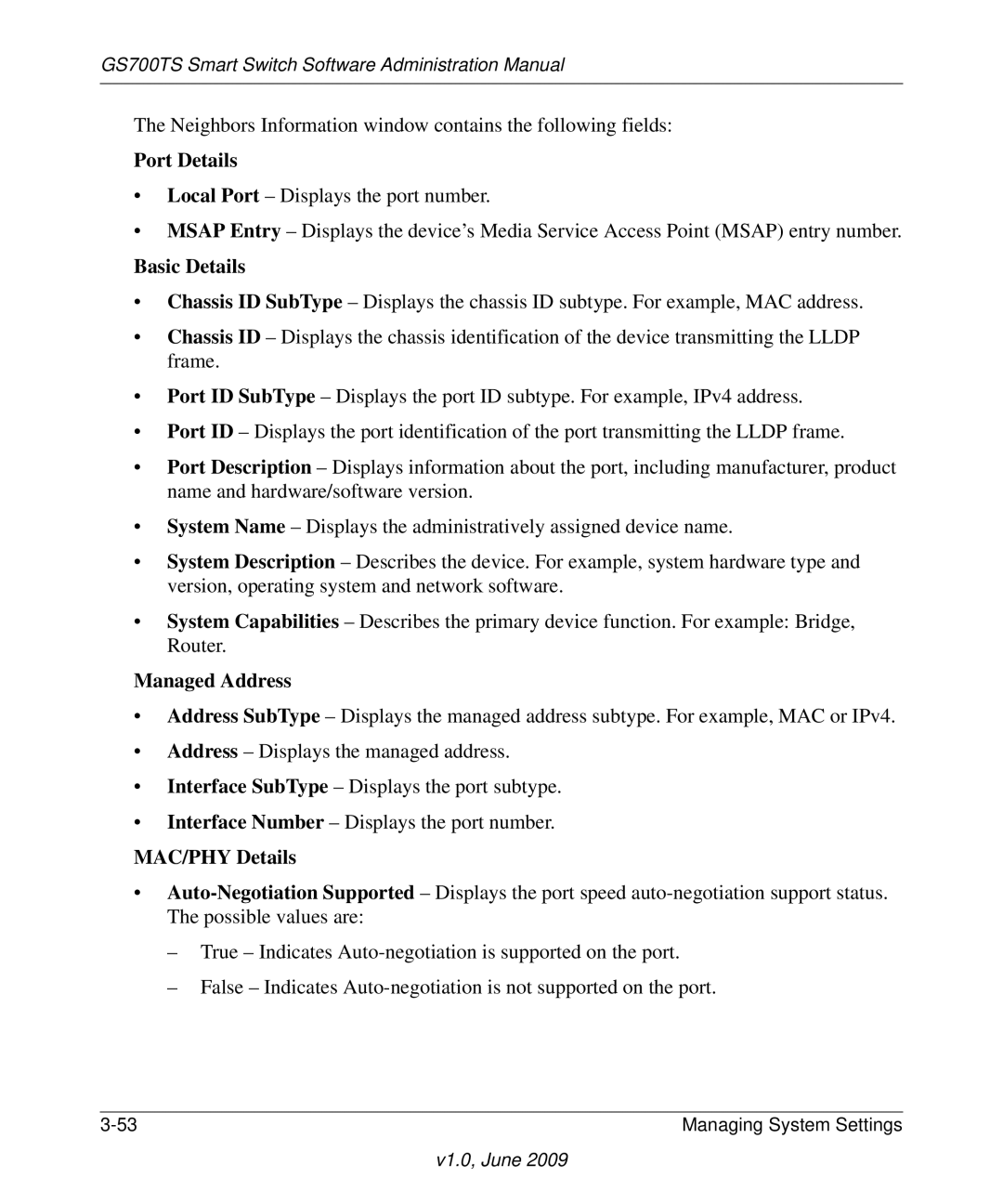 NETGEAR GS748TS manual Port Details, Basic Details 