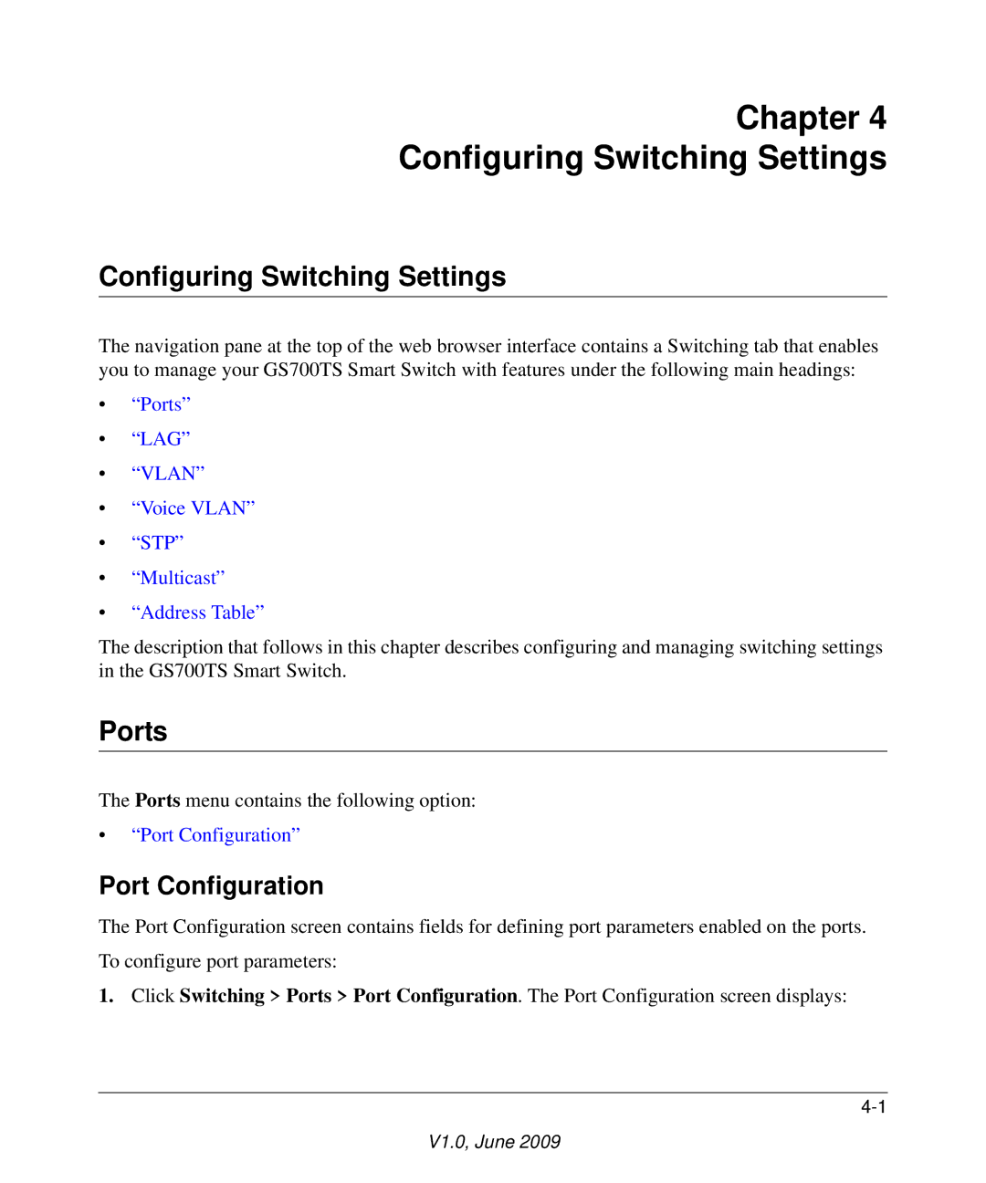 NETGEAR GS748TS manual Configuring Switching Settings, Ports, Port Configuration 