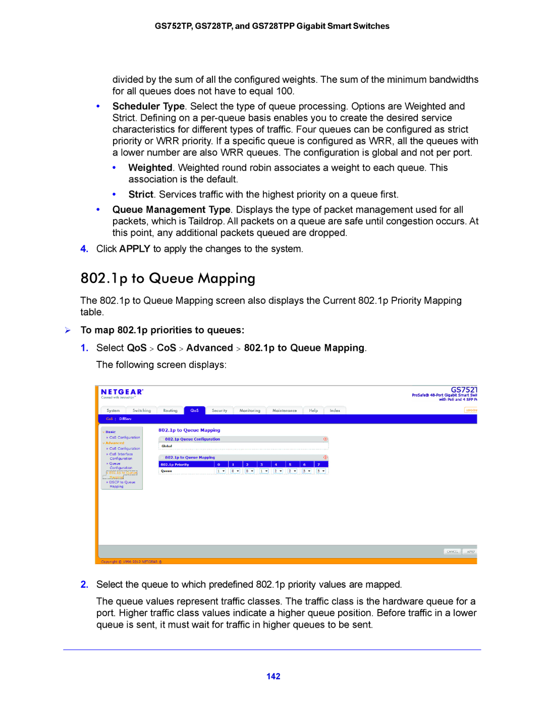 NETGEAR GS728TPP, GS752TP manual 802.1p to Queue Mapping,  To map 802.1p priorities to queues 