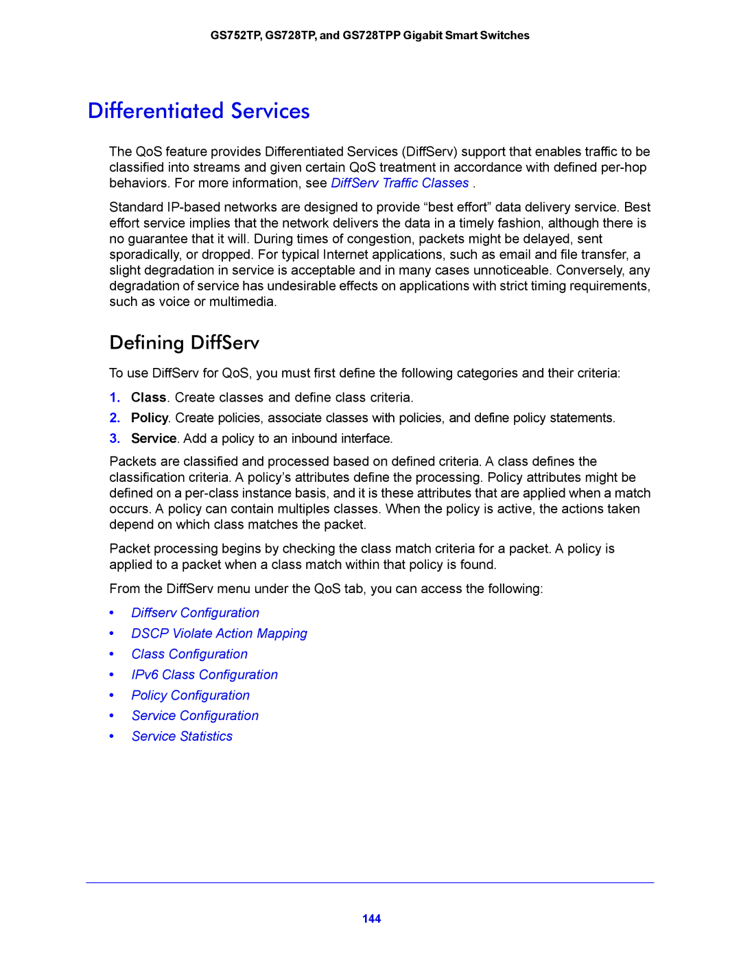 NETGEAR GS752TP, GS728TPP manual Differentiated Services, Defining DiffServ 