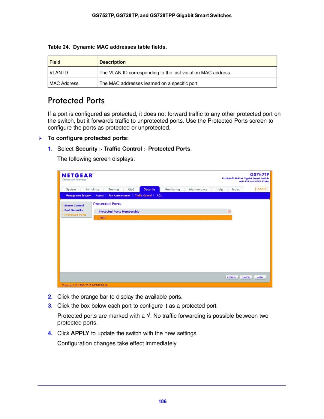 NETGEAR GS752TP, GS728TPP manual Protected Ports,  To configure protected ports 