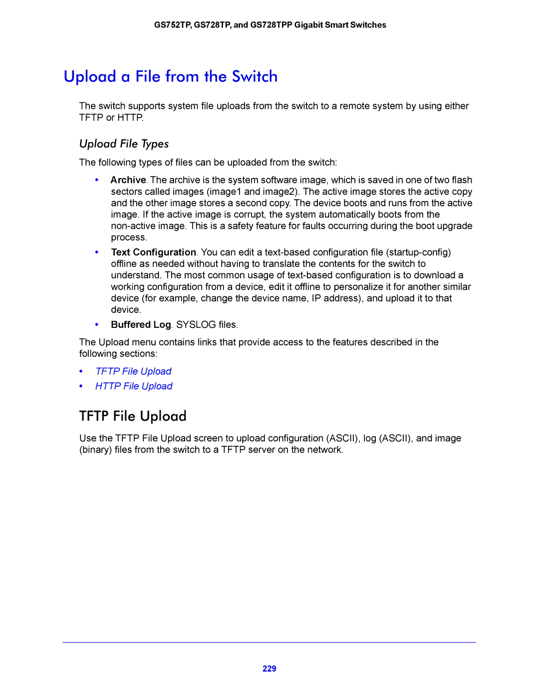 NETGEAR GS728TPP, GS752TP manual Upload a File from the Switch, Tftp File Upload, Upload File Types 