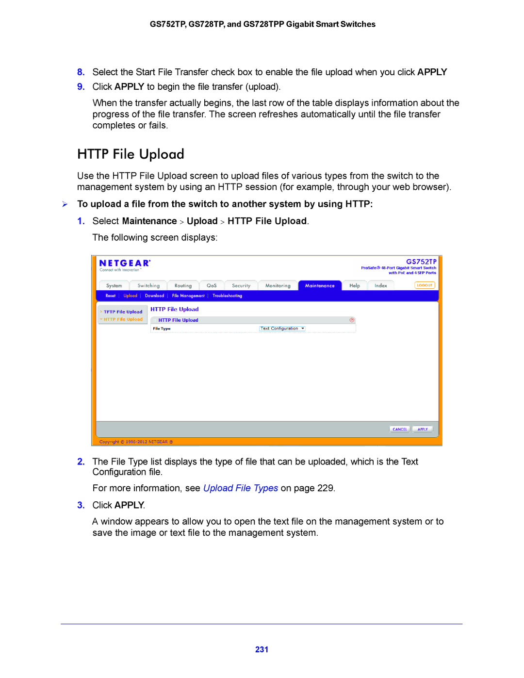 NETGEAR GS752TP, GS728TPP manual Http File Upload 