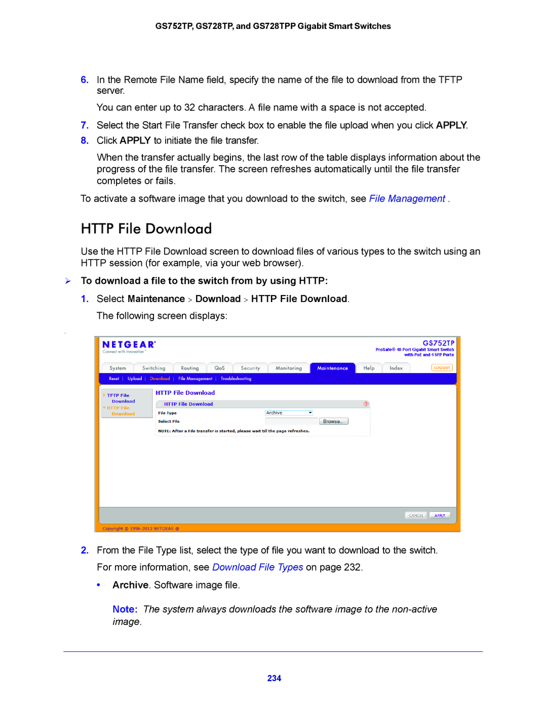 NETGEAR GS752TP, GS728TPP manual Http File Download,  To download a file to the switch from by using Http 