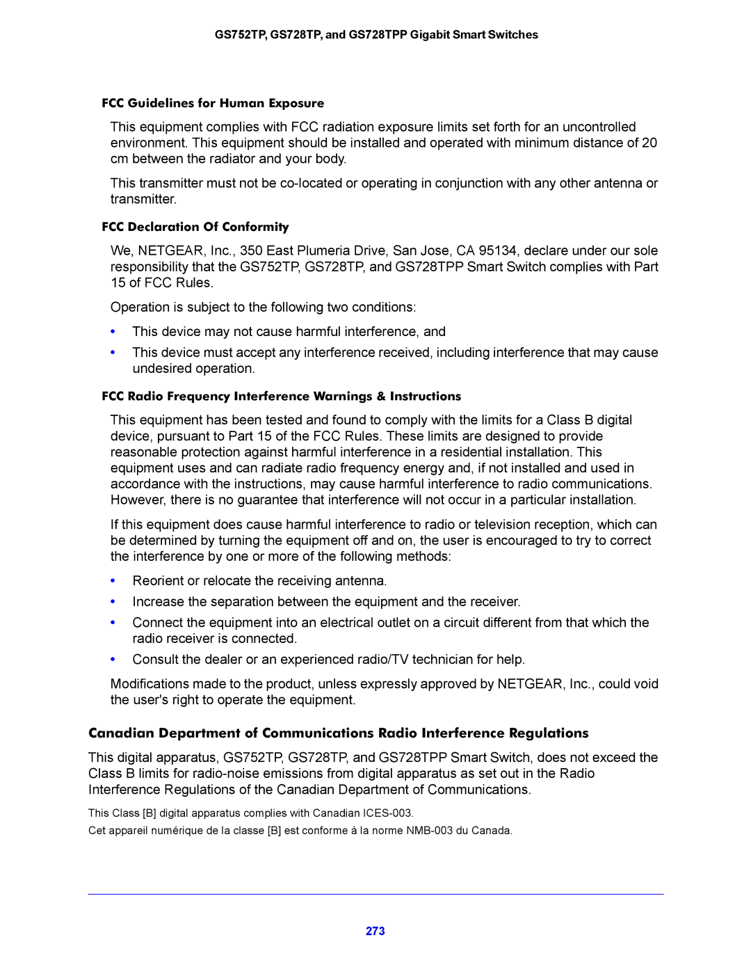 NETGEAR GS752TP, GS728TPP manual FCC Declaration Of Conformity, FCC Radio Frequency Interference Warnings & Instructions 