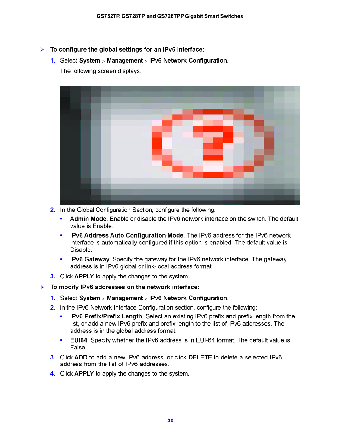 NETGEAR GS752TP, GS728TPP manual  To configure the global settings for an IPv6 Interface 