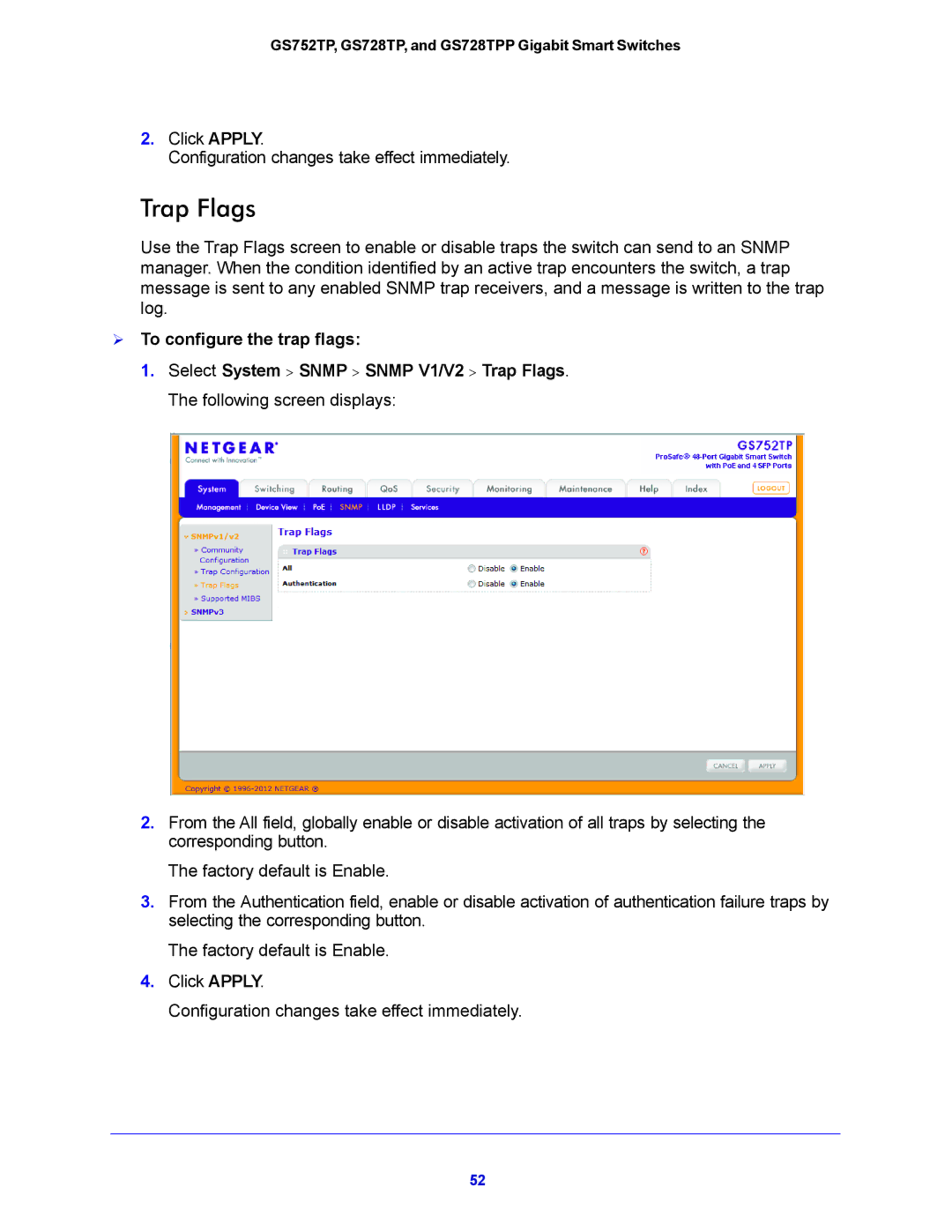 NETGEAR GS728TPP, GS752TP manual Trap Flags,  To configure the trap flags 