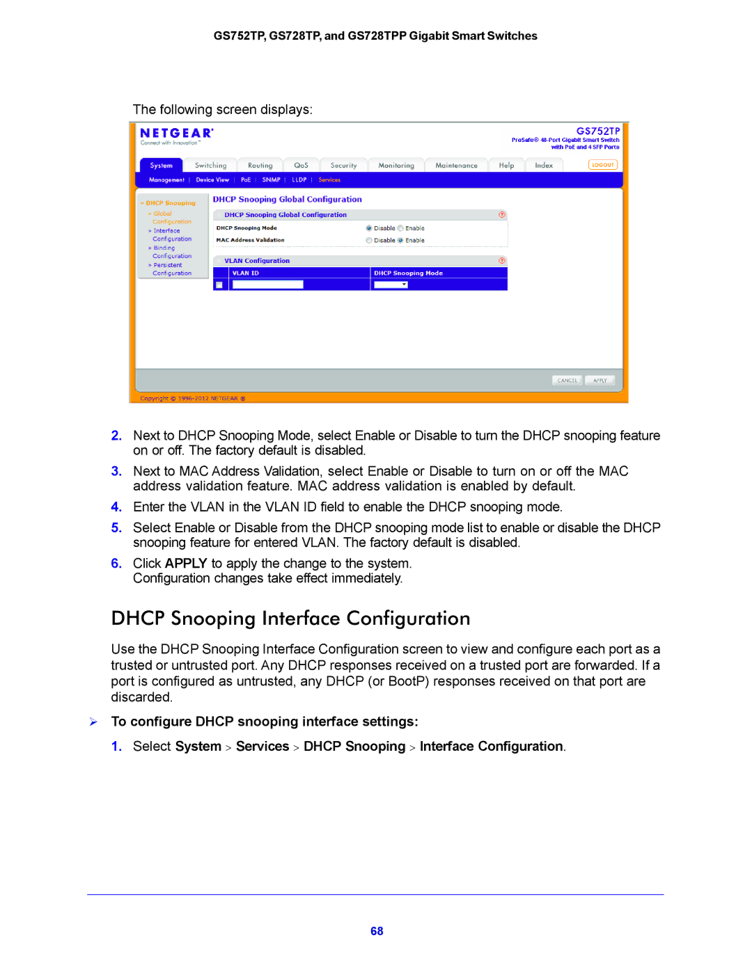 NETGEAR GS752TP, GS728TPP manual Dhcp Snooping Interface Configuration 