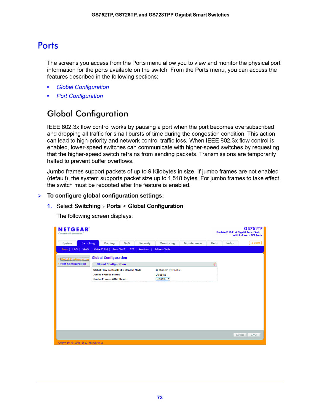 NETGEAR GS728TPP, GS752TP manual Ports, Global Configuration,  To configure global configuration settings 