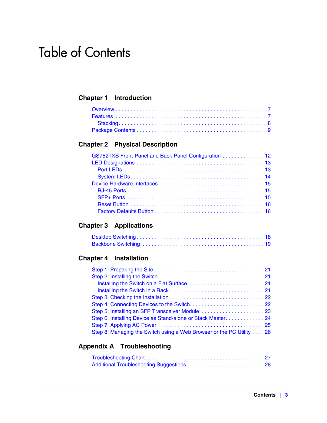 NETGEAR GS752TXS manual Table of Contents 