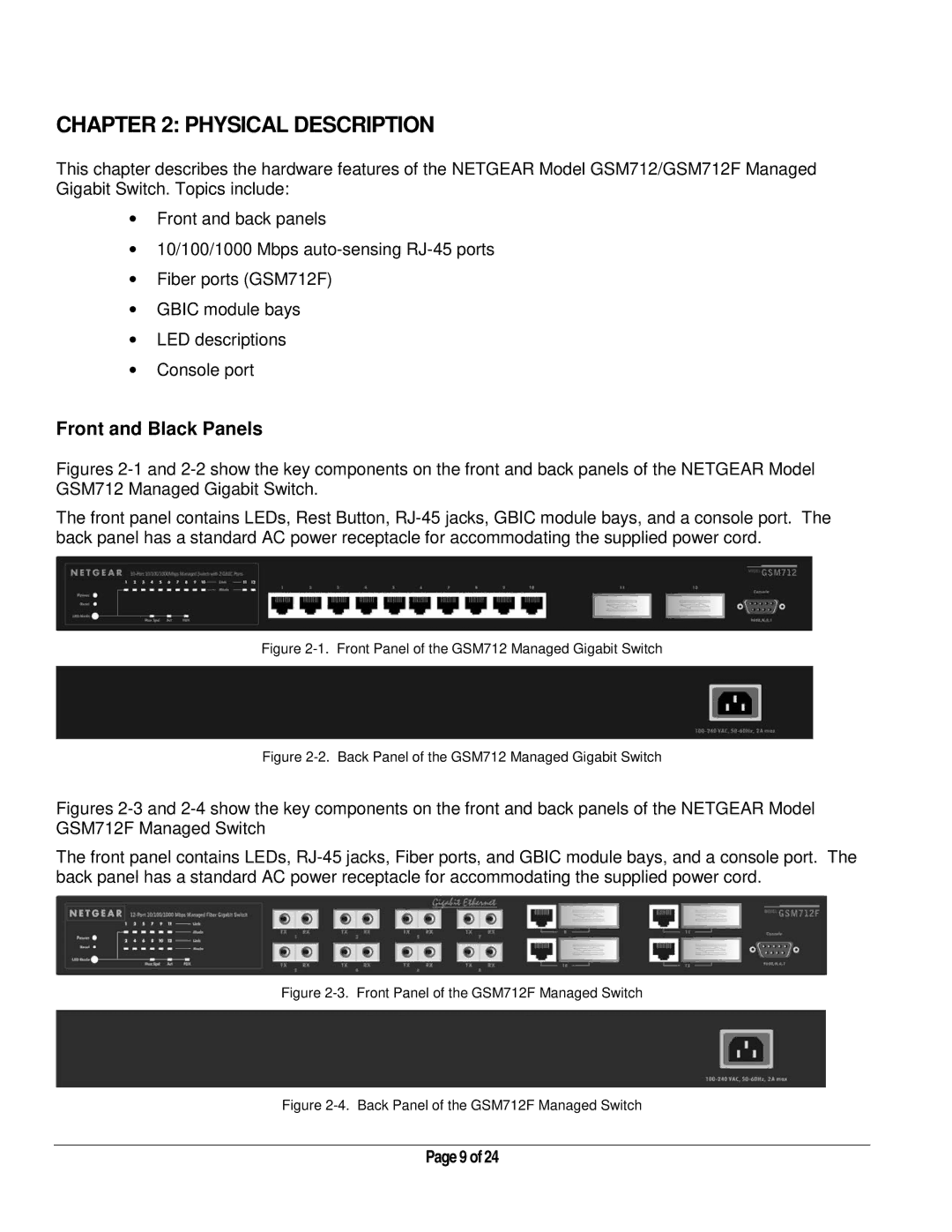 NETGEAR GSM712 manual Physical Description, Front and Black Panels 