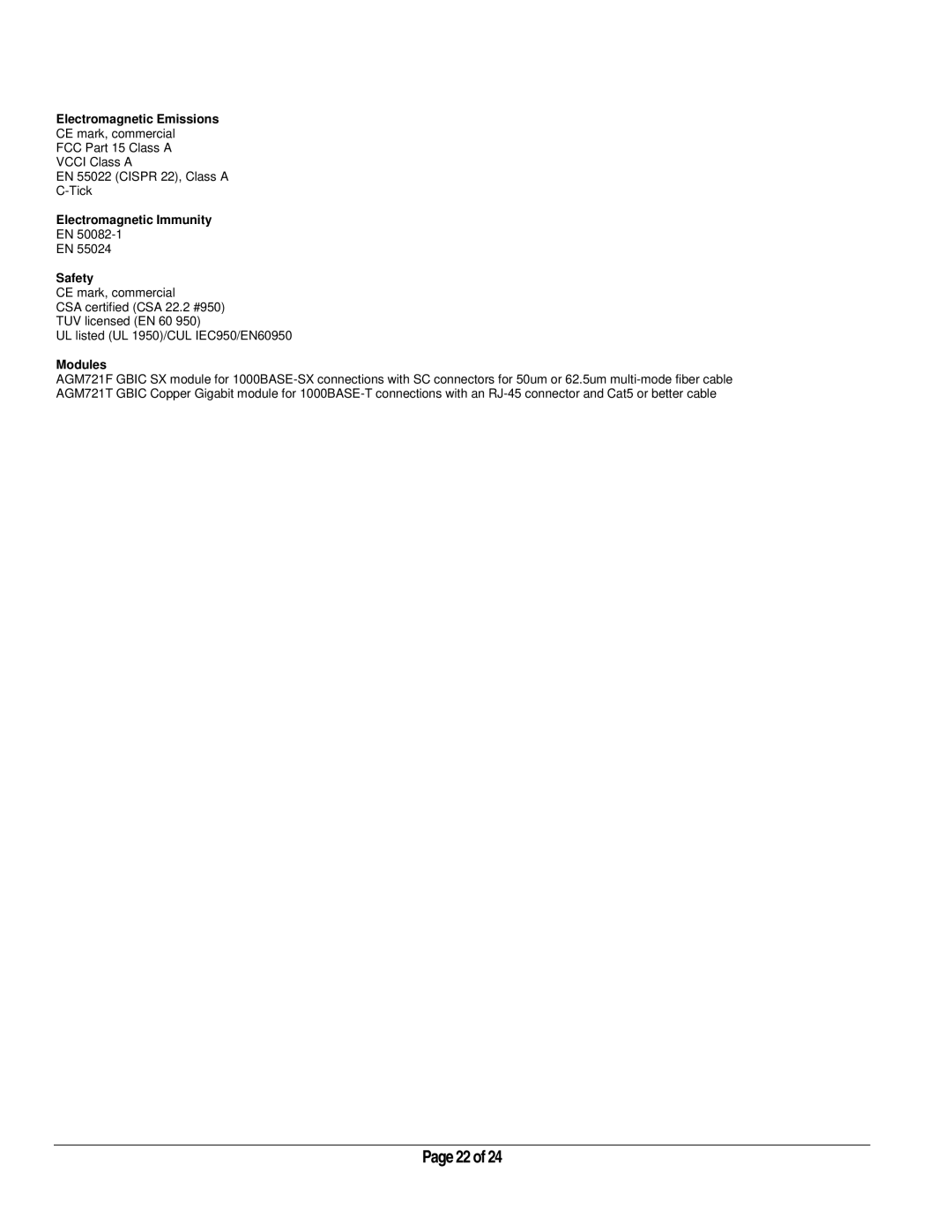 NETGEAR GSM712 manual Electromagnetic Emissions, Electromagnetic Immunity Safety, Modules 