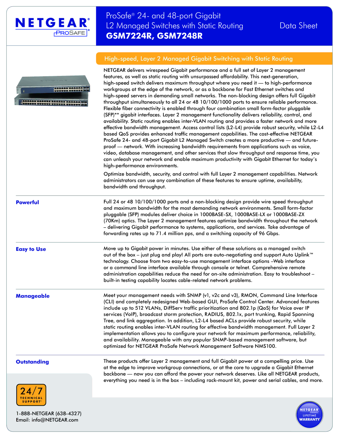 NETGEAR GSM7224R manual Powerful, Easy to Use, Manageable, Outstanding 