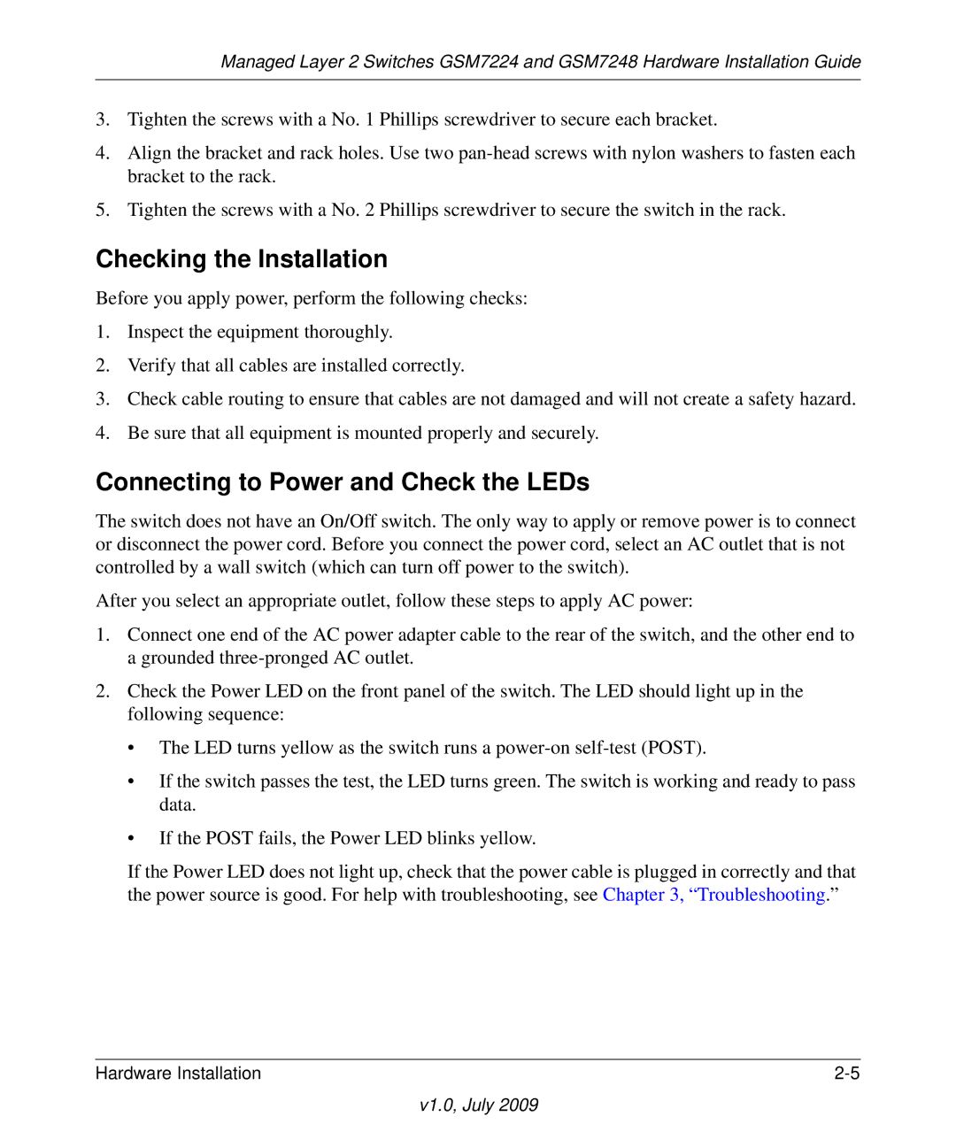 NETGEAR GSM7224, GSM7248 manual Checking the Installation 