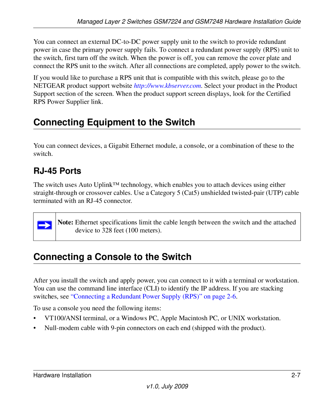 NETGEAR GSM7224, GSM7248 manual Connecting Equipment to the Switch, Connecting a Console to the Switch 