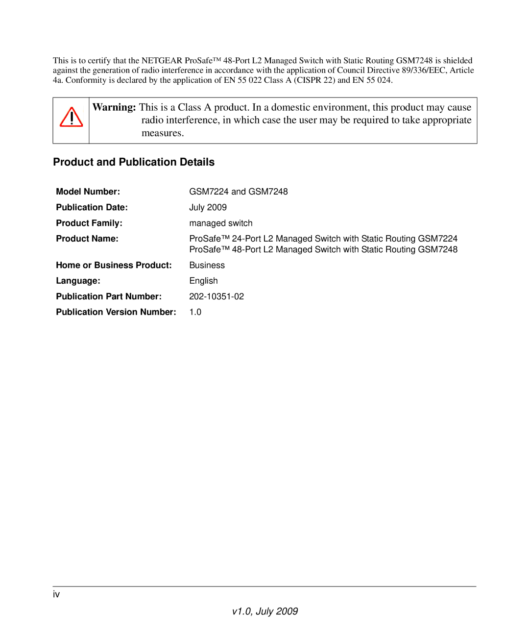 NETGEAR GSM7248, GSM7224 manual Product and Publication Details 