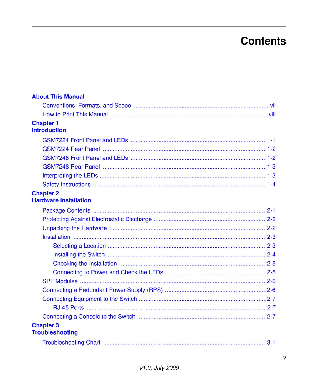 NETGEAR GSM7224, GSM7248 manual Contents 