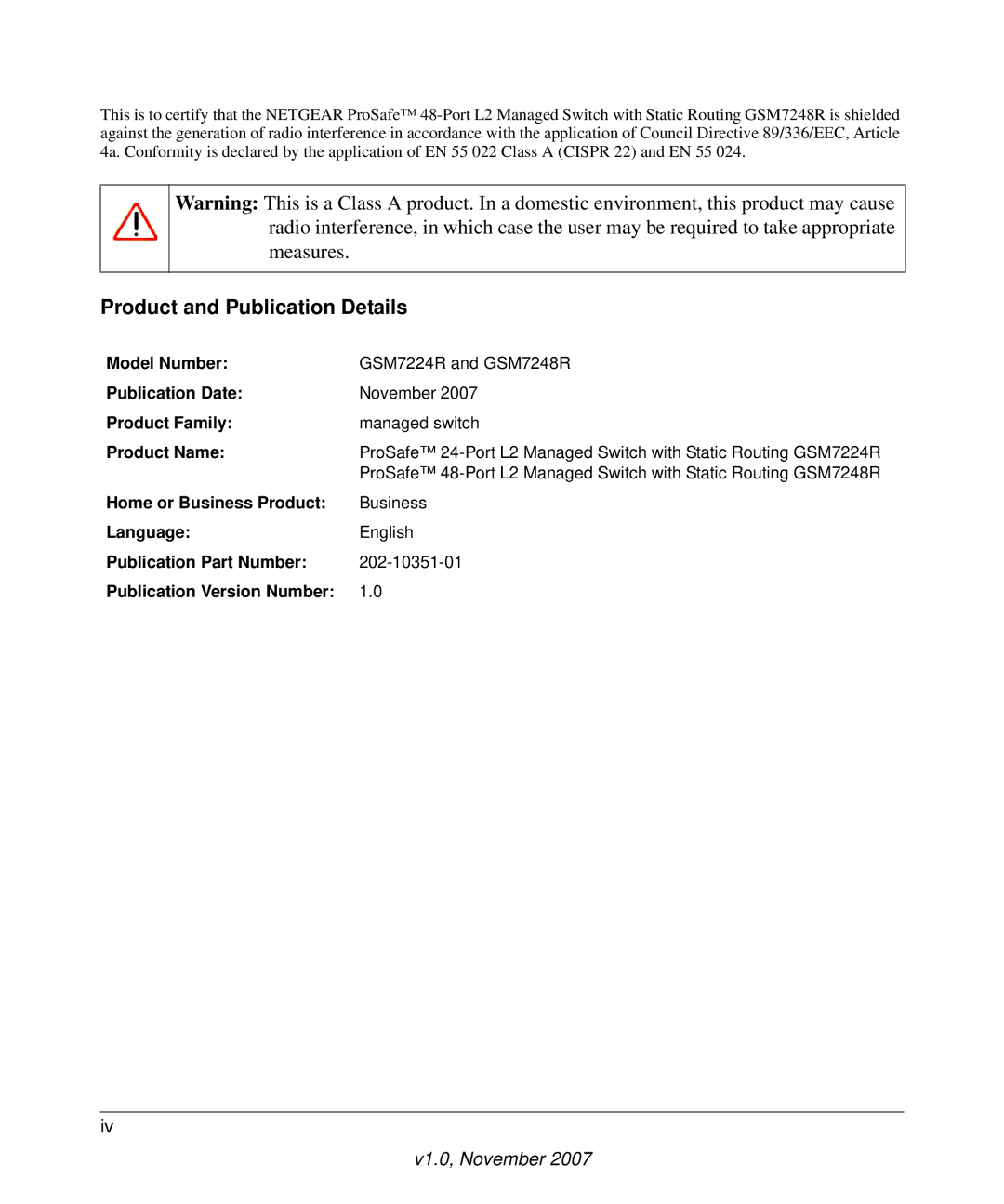 NETGEAR GSM7248R manual Product and Publication Details 