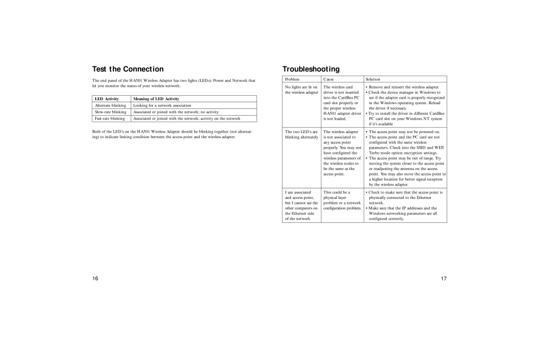 NETGEAR HA501 manual Test the Connection, Troubleshooting 