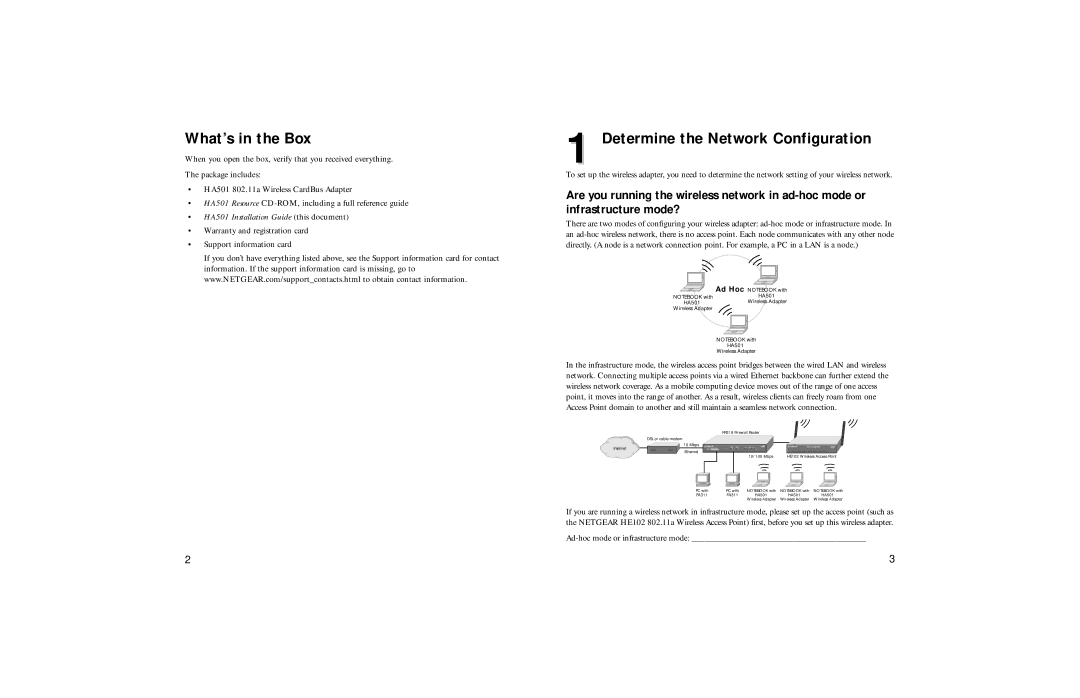 NETGEAR HA501 manual What’s in the Box, Determine the Network Configuration 