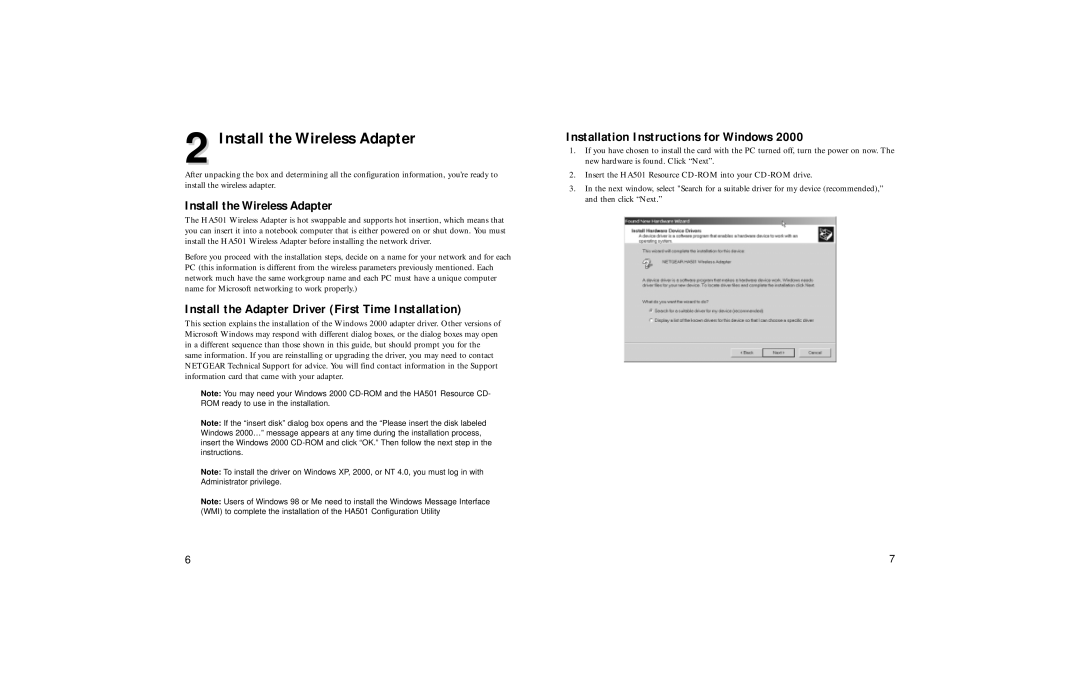 NETGEAR HA501 manual Install the Wireless Adapter, Install the Adapter Driver First Time Installation 