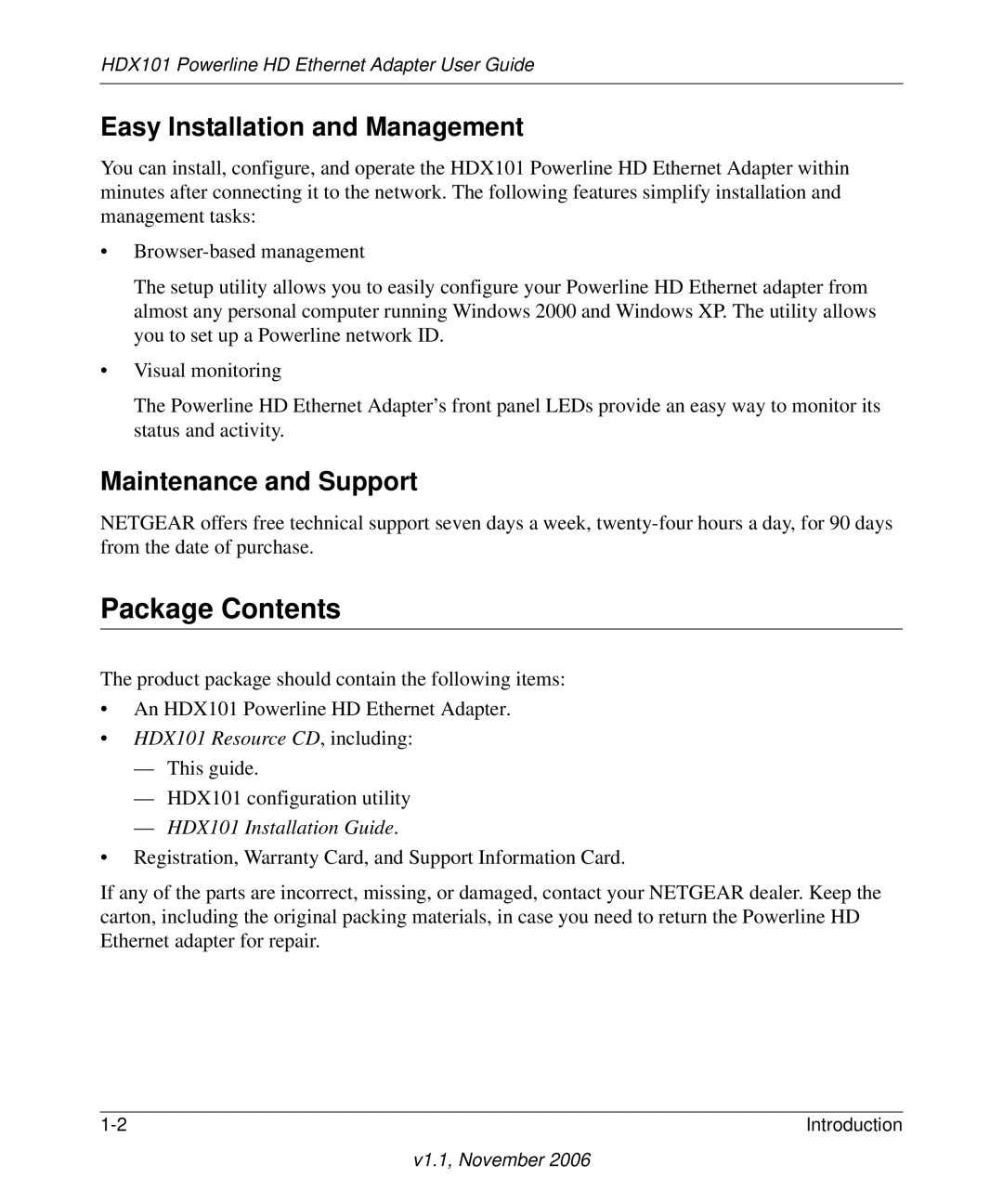 NETGEAR HDX101 manual Package Contents 