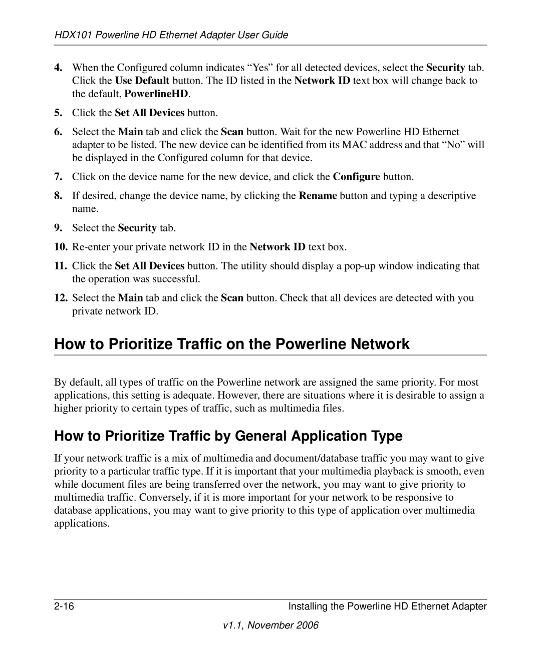 NETGEAR HDX101 How to Prioritize Traffic on the Powerline Network, How to Prioritize Traffic by General Application Type 