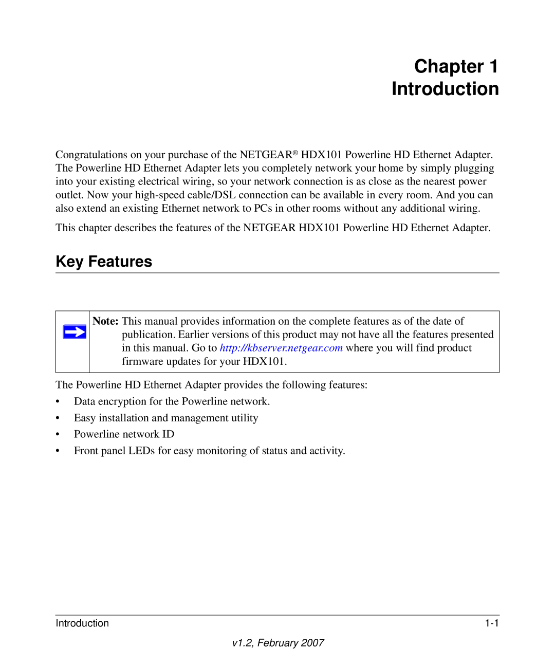 NETGEAR HDX101 manual Chapter Introduction, Key Features 