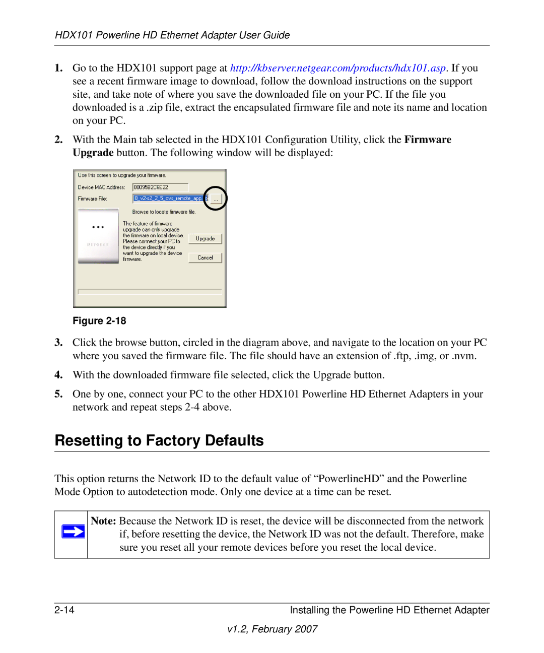 NETGEAR HDX101 manual Resetting to Factory Defaults 