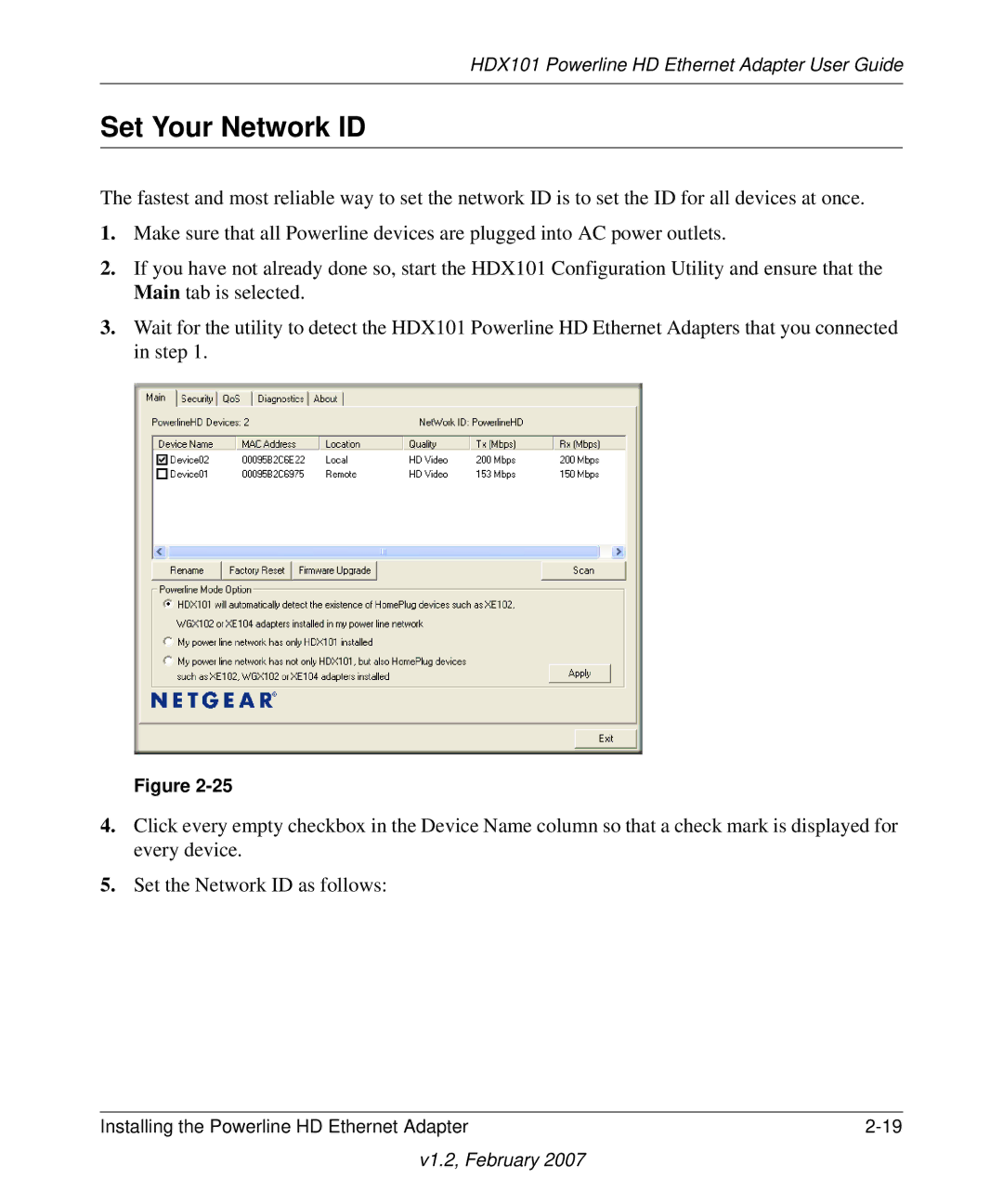 NETGEAR HDX101 manual Set Your Network ID 