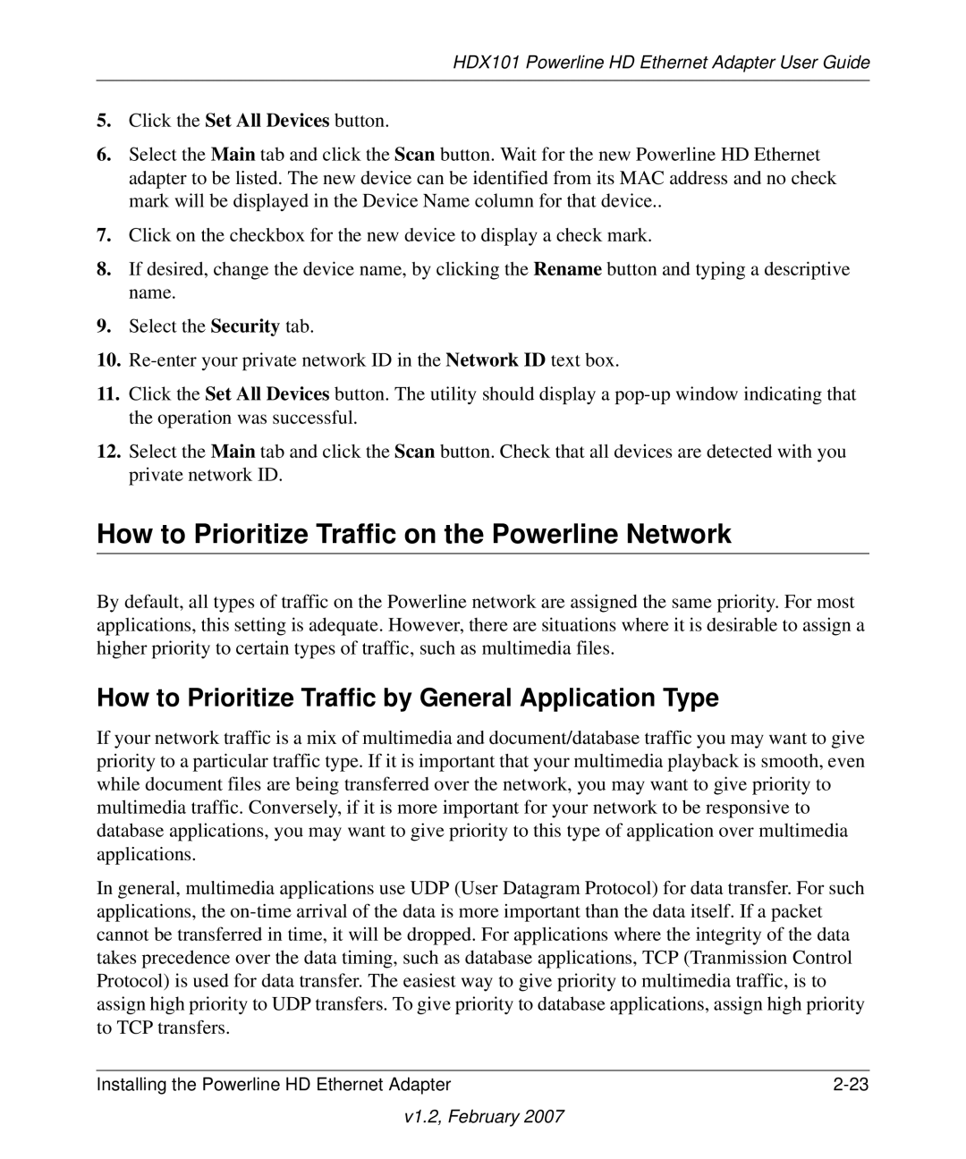 NETGEAR HDX101 How to Prioritize Traffic on the Powerline Network, How to Prioritize Traffic by General Application Type 