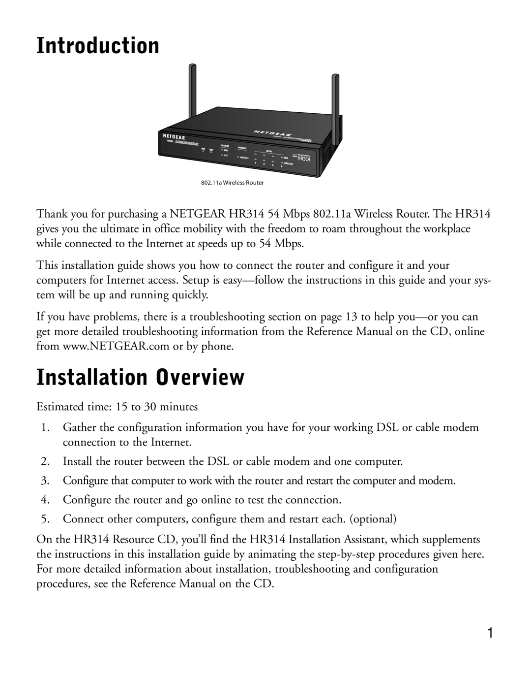 NETGEAR HR314 manual Introduction, Installation Overview 