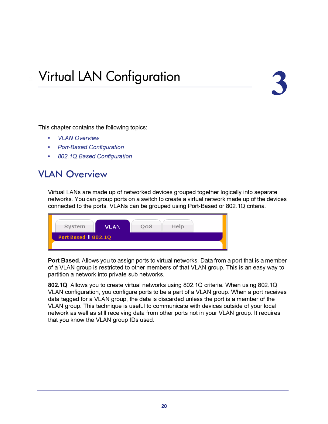 NETGEAR JGS524E-100NAS manual Virtual LAN Configuration, VLAN Overview 
