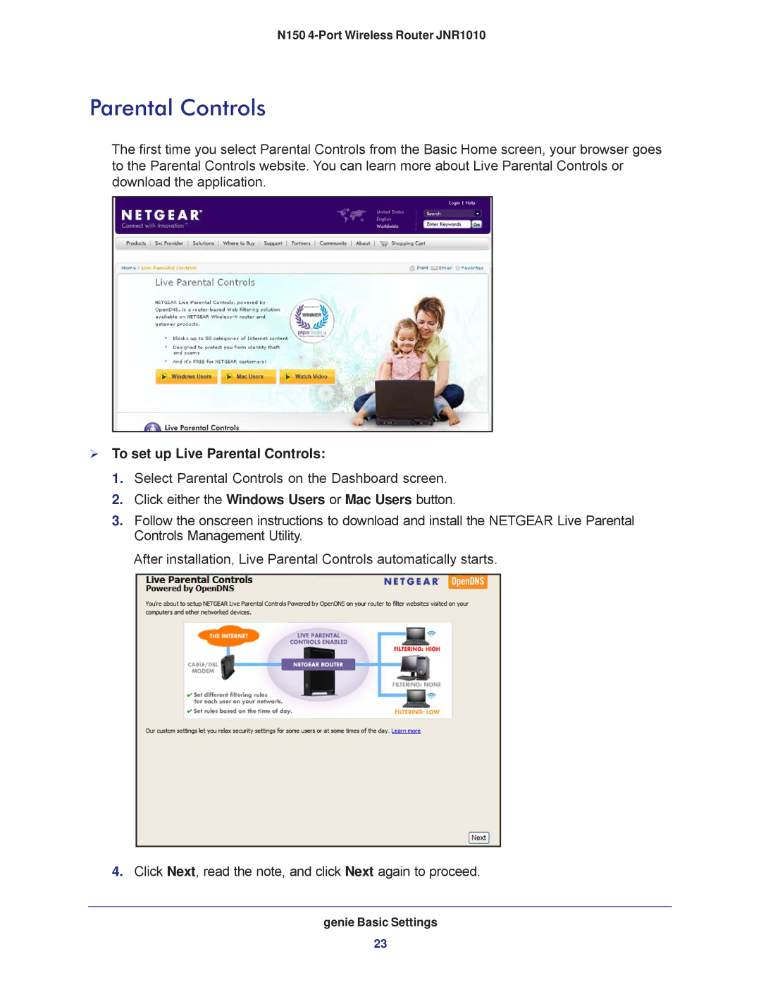 NETGEAR JNR1010 manual  To set up Live Parental Controls 