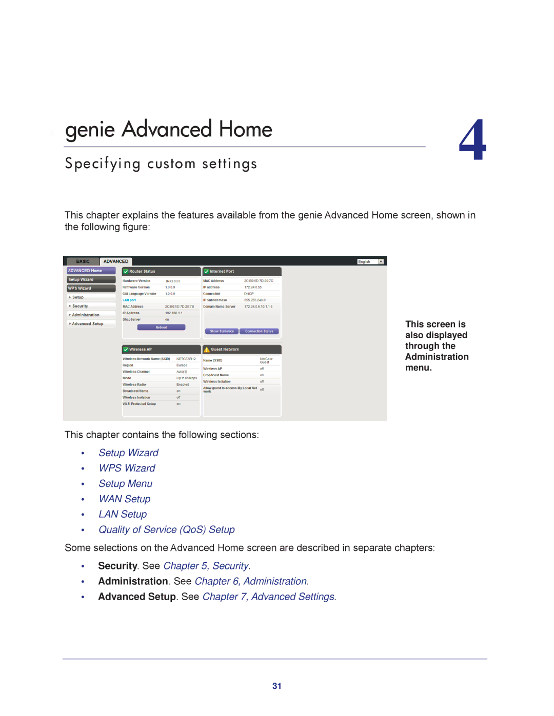 NETGEAR JNR1010 manual Genie Advanced Home, Specifying custom settings 