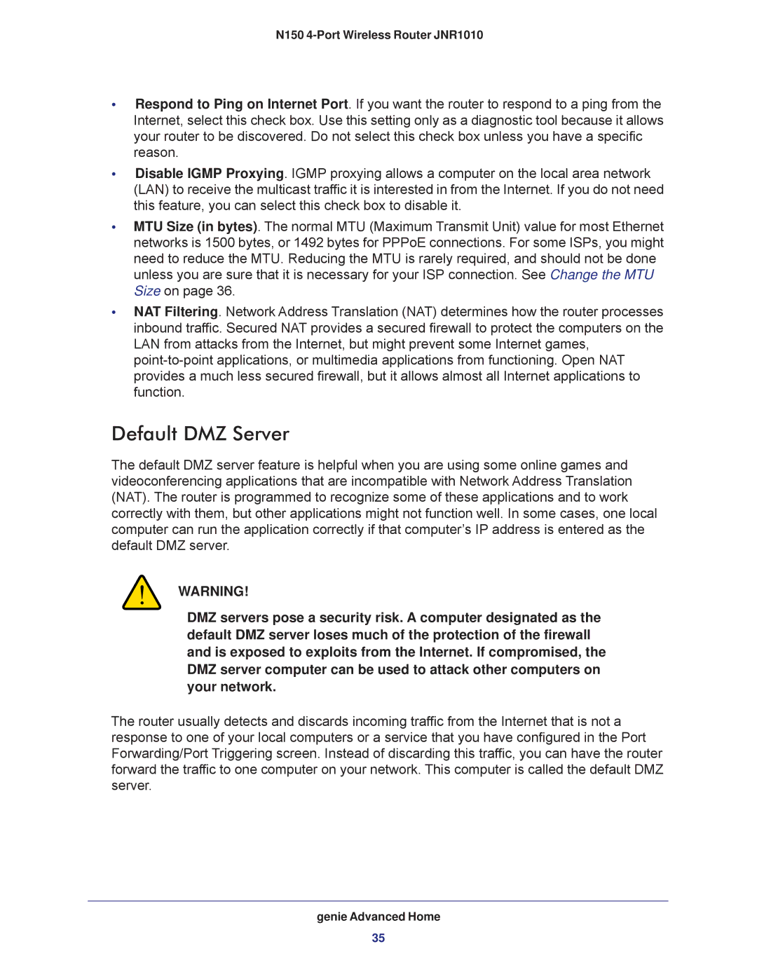 NETGEAR JNR1010 manual Default DMZ Server 