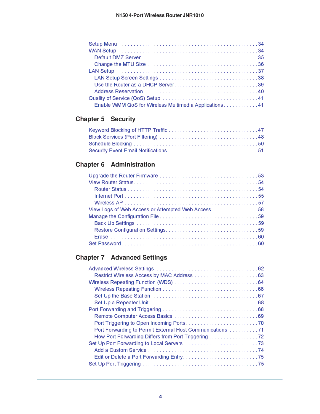 NETGEAR JNR1010 manual Security 