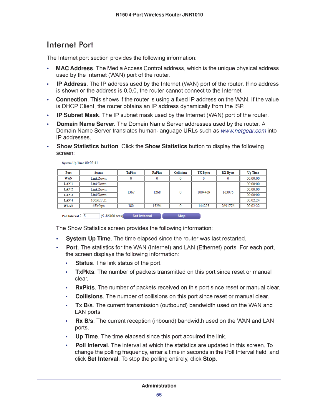 NETGEAR JNR1010 manual Internet Port 