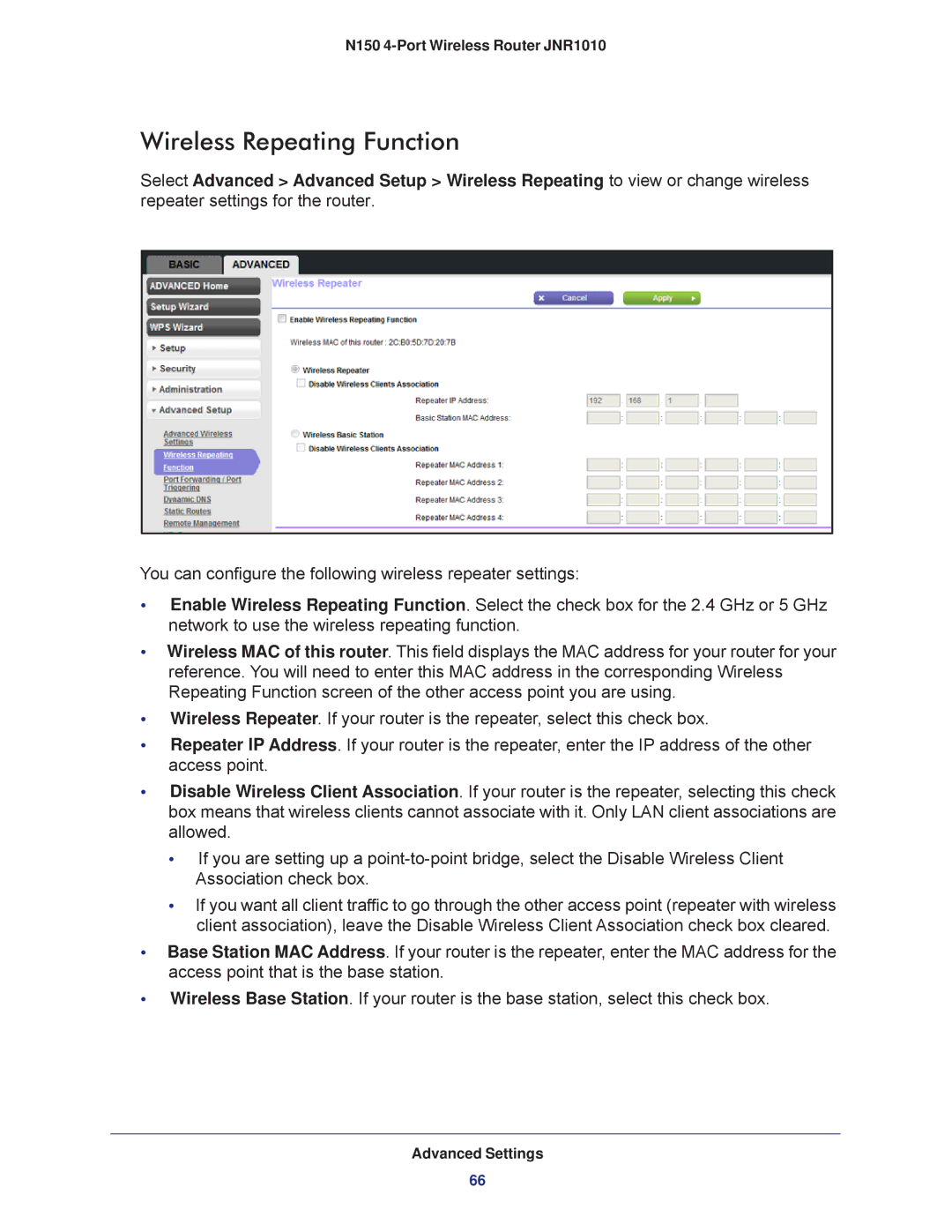 NETGEAR JNR1010 manual Wireless Repeating Function 