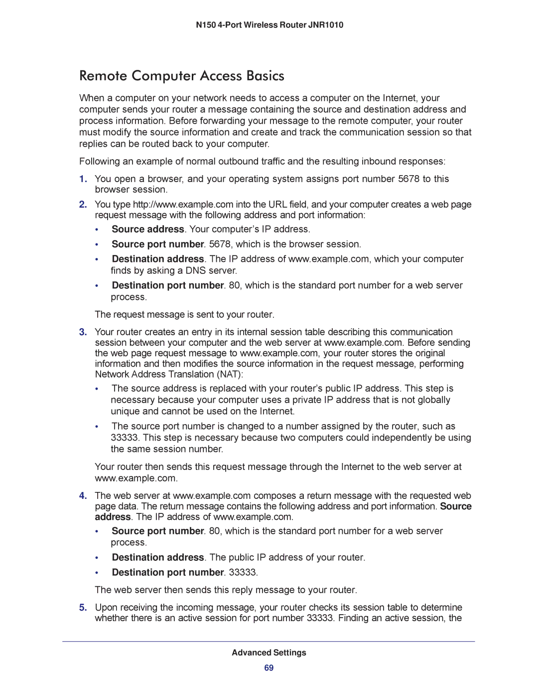 NETGEAR JNR1010 manual Remote Computer Access Basics, Destination port number 