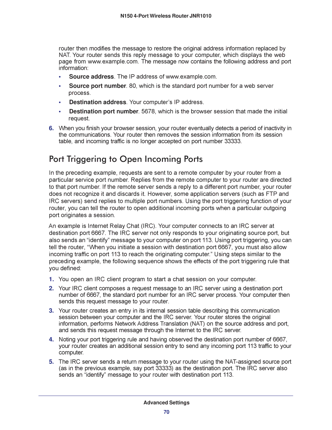 NETGEAR JNR1010 manual Port Triggering to Open Incoming Ports 