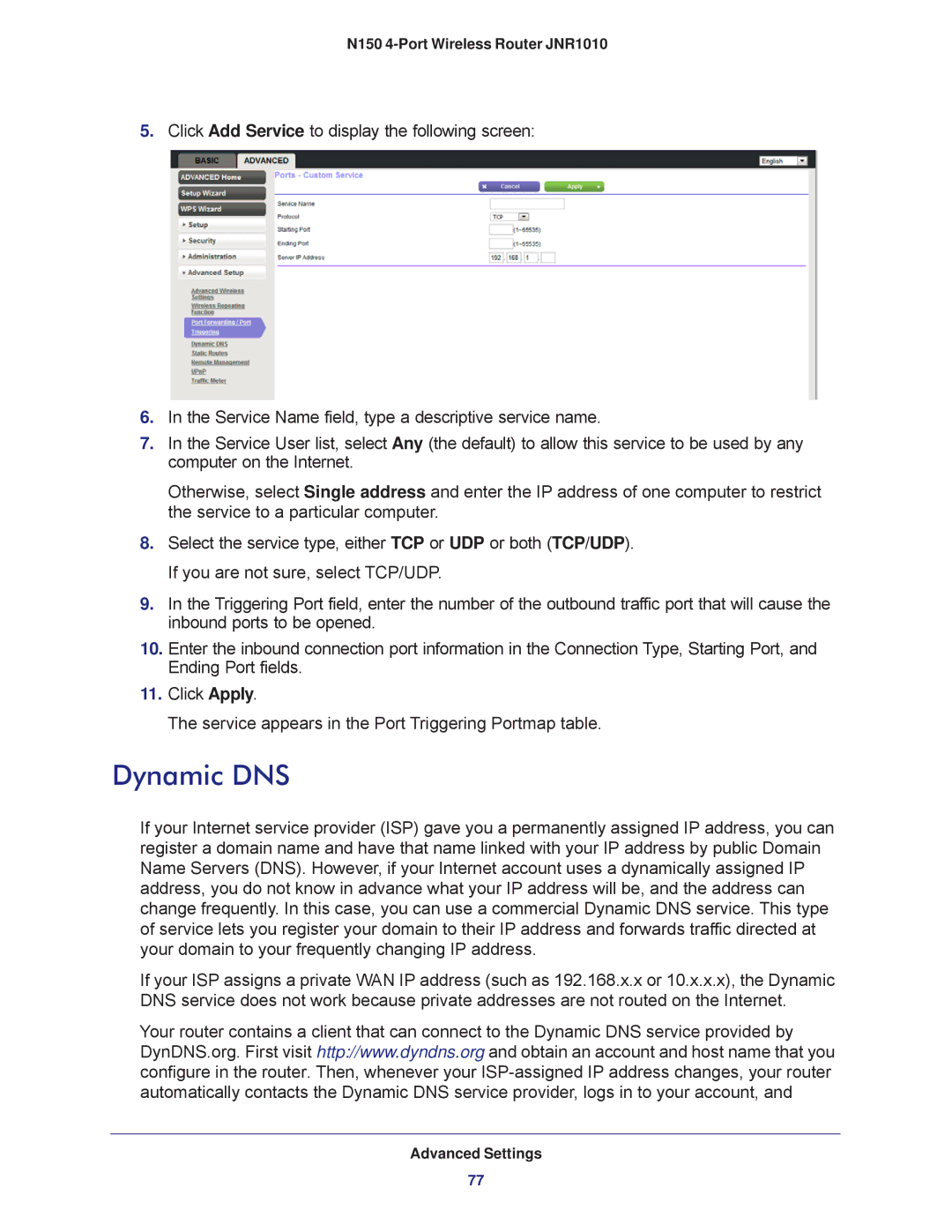 NETGEAR JNR1010 manual Dynamic DNS 