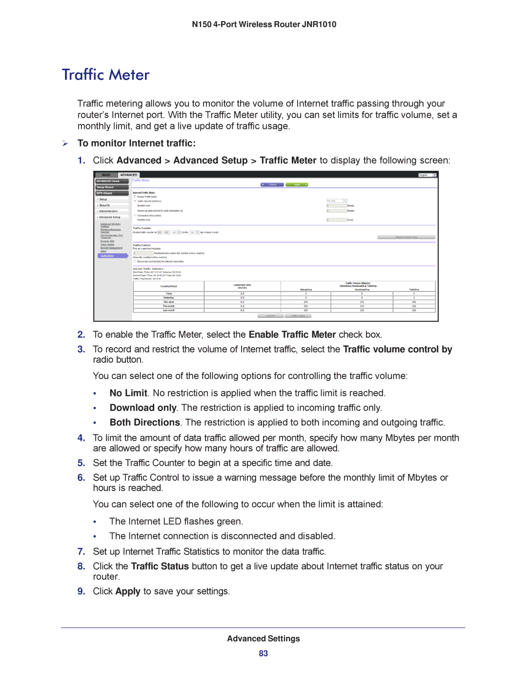 NETGEAR JNR1010 manual Traffic Meter 