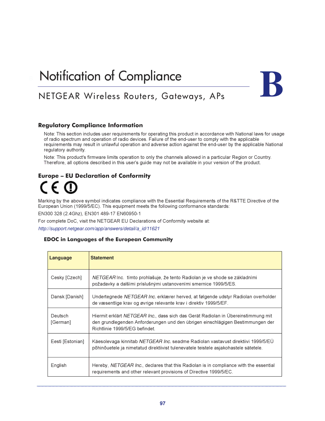 NETGEAR JNR1010 manual Notification of Compliance, Netgear Wireless Routers, Gateways, APs 